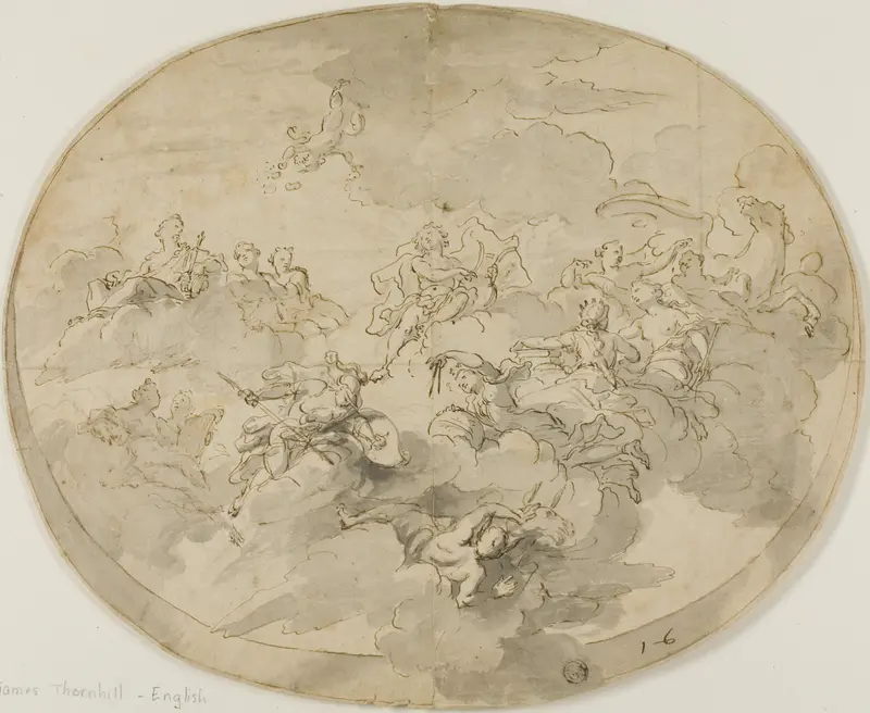 Design for Ceiling Fresco: Apollo and the Muses with Minerva Destroying Ignorance Wall Art by James Thornhill - High-Resolution Digital Print