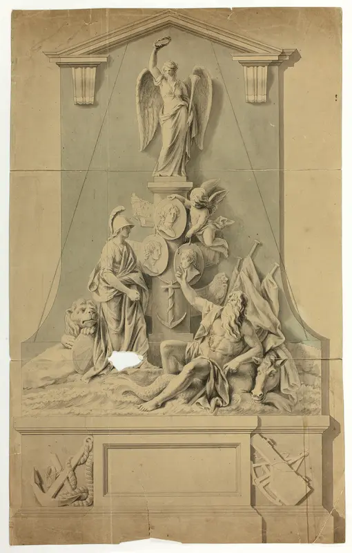 Design for Monument with Britannia and Neptune Wall Art by John Bacon, the elder - High-Resolution Digital Print