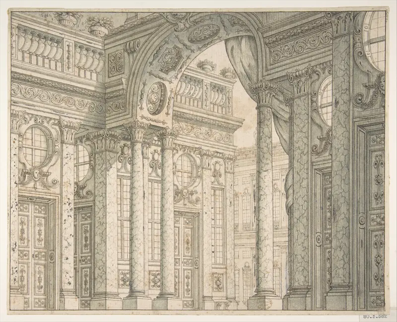Design of a Perspective for a Stage Set with Courtyard and Triumphal Arch Wall Art by Ferdinando Galli Bibiena - High-Resolution Digital Print
