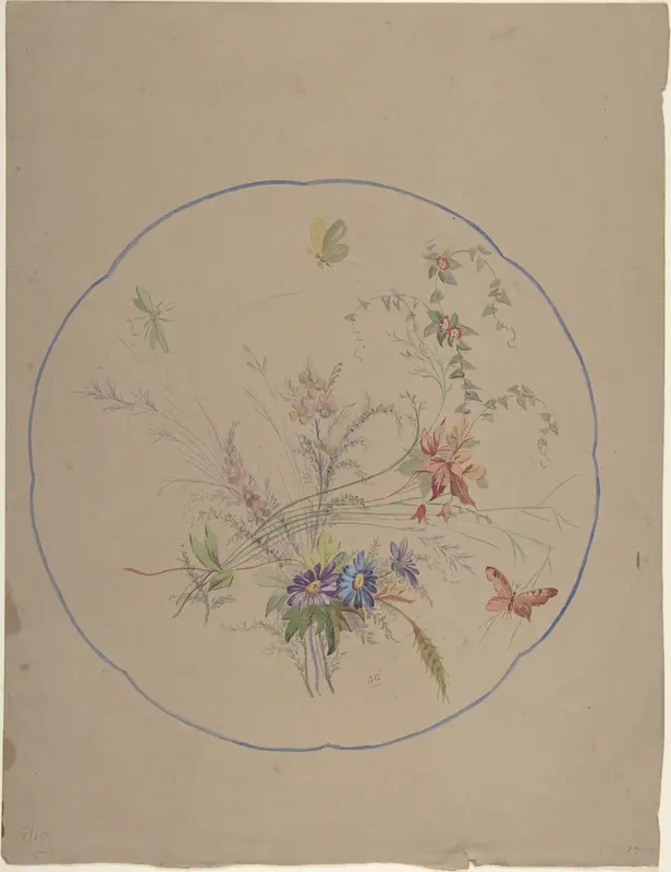 Design of Flower Sprays and Butterflies Wall Art by Anonymous, Italian, 19th century - High-Resolution Digital Print