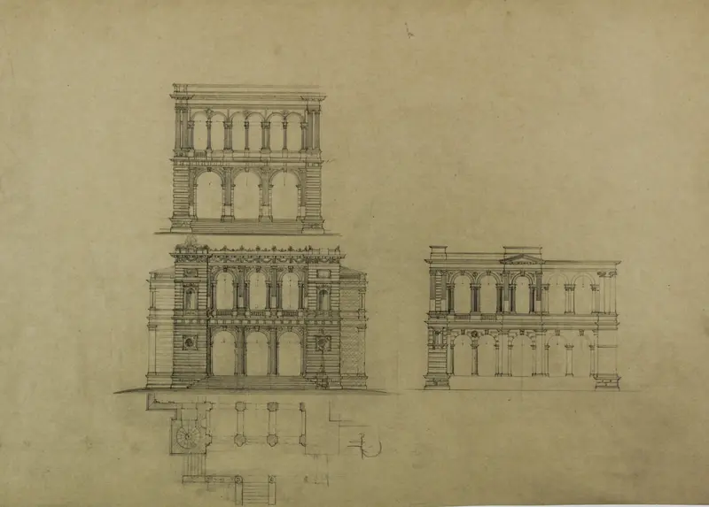 Design Projects, Building Elevation Studies and Plan Wall Art by Carl (Charles) J. Furst - High-Resolution Digital Print