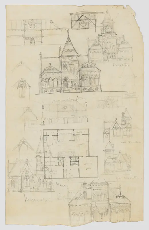 Design Sketches for a Memorial Library (recto and verso) (possibly the Winn Memorial Library, Woburn, Massachusetts) Wall Art by Henry Hobson Richardson - High-Resolution Digital Print