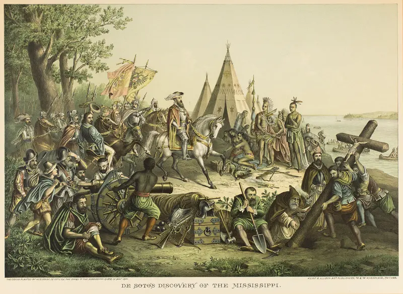 DeSoto's Discovery of the Mississippi River Wall Art by Kurz & Allison - High-Resolution Digital Print