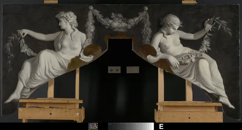 Dessus-de-porte met een voorstelling van twee liggende vrouwen met guirlandes Wall Art by Jurriaan Andriessen - High-Resolution Digital Print
