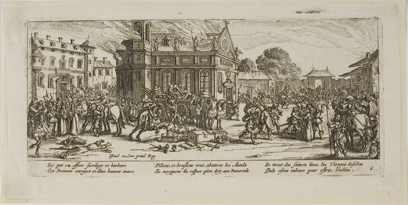 Destruction of a Convent, plate six from The Large Miseries of War Wall Art by Gerrit Lucasz van Schagen - High-Resolution Digital Print