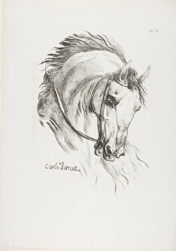 Detail of Horse's Head, Enlarged to Triple Size, Hussard, Royal Guard, No. 6 Wall Art by Carle Vernet - High-Resolution Digital Print