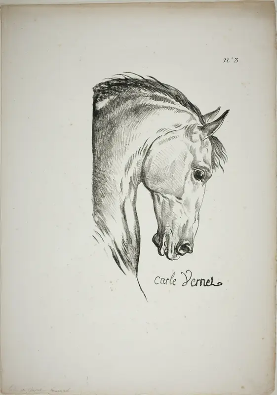 Detail of Horse's Head, Enlarged to Triple Size, Norman Royal Guard, No. 3 Wall Art by Carle Vernet - High-Resolution Digital Print