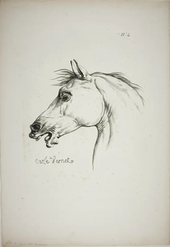 Detail of Horse's Head, Enlarged to Triple Size, Norman Royal Guard, No. 4 Wall Art by Carle Vernet - High-Resolution Digital Print