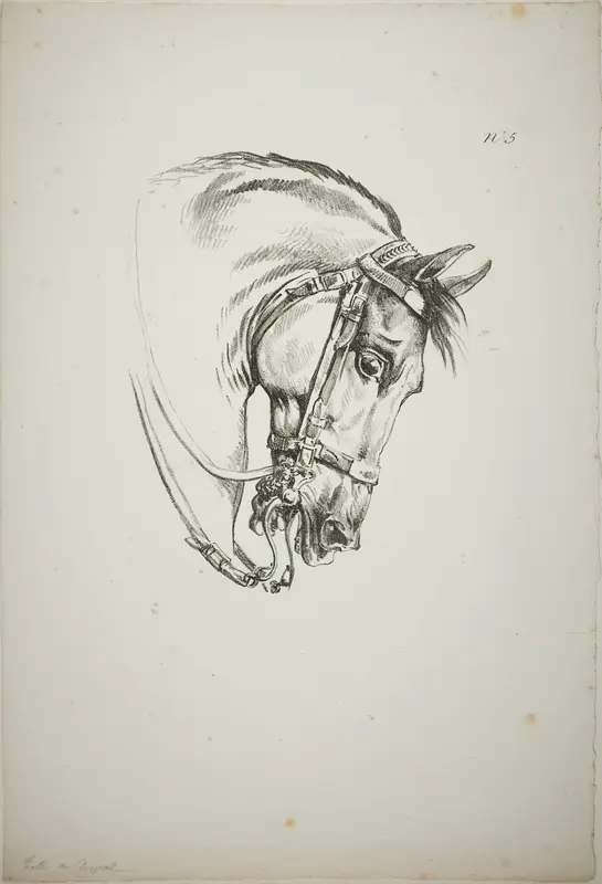 Detail of Horse's Head, Enlarged to Triple Size, Norman Royal Guard, No. 5, First Limoges Horse Wall Art by Carle Vernet - High-Resolution Digital Print