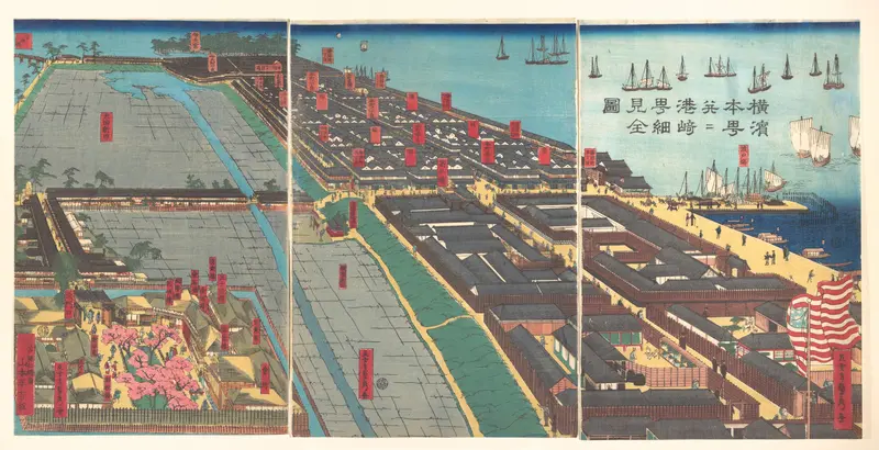Detailed Print of Yokohama Hon-chō and the Miyozaki Pleasure Quarter by Utagawa (Gountei) Sadahide - High-Resolution Digital Print
