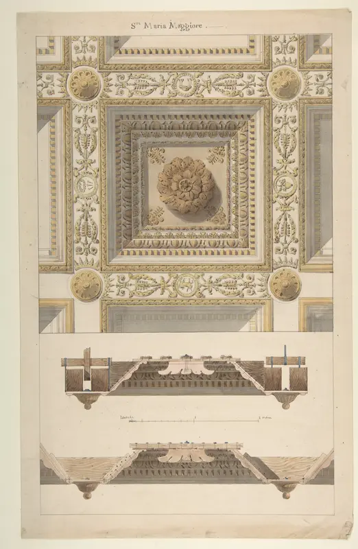 Details of the Coffered and Beamed Ceiling in Santa Maria Maggiore, Rome Wall Art by Anonymous, French, 19th century - High-Resolution Digital Print