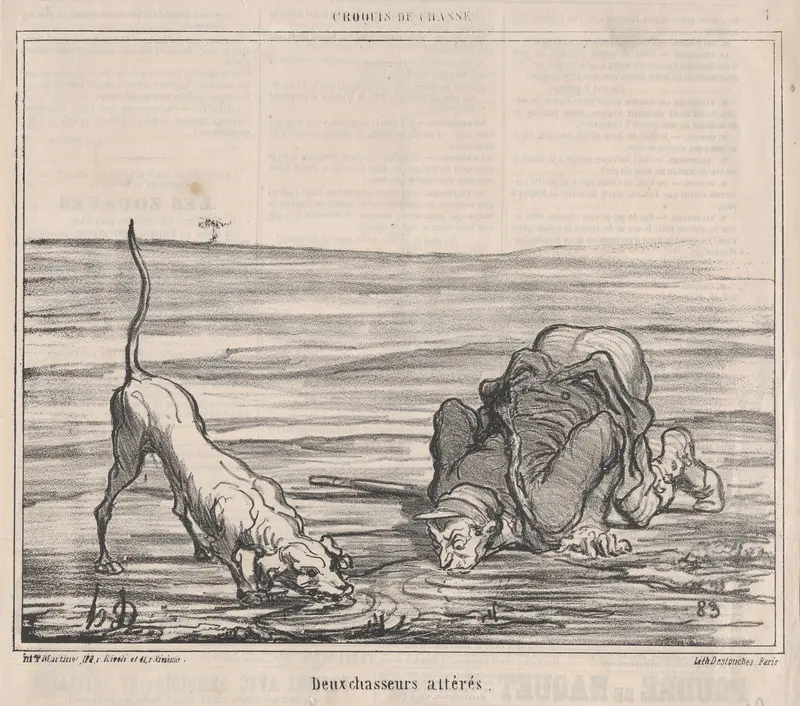 Deux chasseurs altérés, from Croquis de Chasse, published in Le Charivari, September 20, 1859 Wall Art by Honoré Daumier - High-Resolution Digital Print