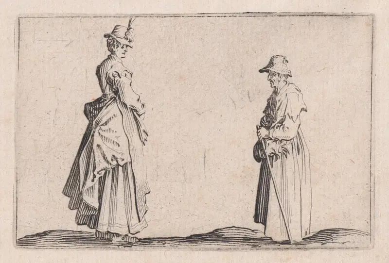 Deux Femmes de Profil (Two Women in Profile), from "Les Caprices" Series B, The Nancy Set Wall Art by Jacques Callot - High-Resolution Digital Print
