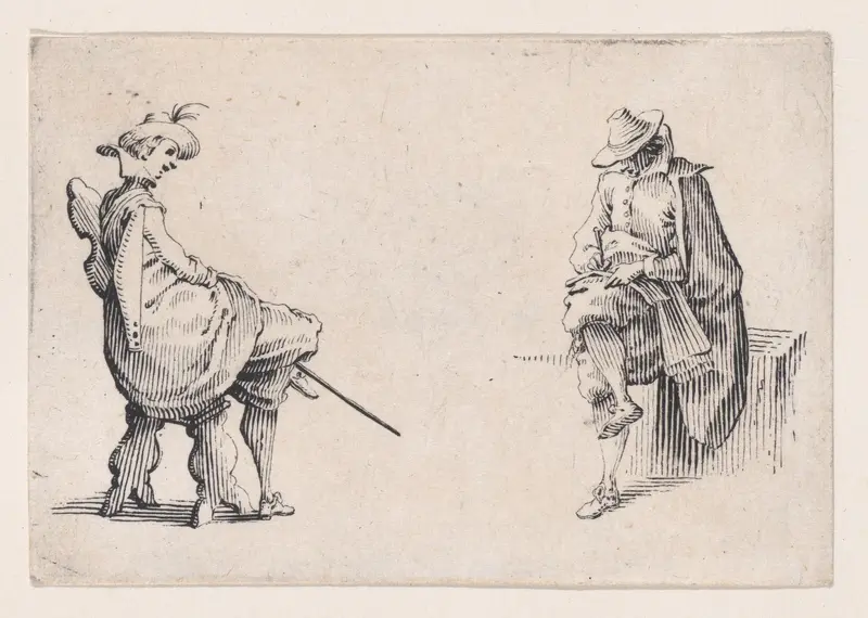 Deux Personnages Assis (Two Seated Figures), from "Les Caprices" Series A, The Florence Set Wall Art by Jacques Callot - High-Resolution Digital Print