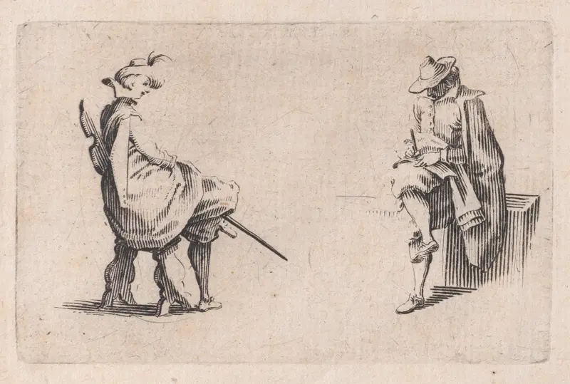 Deux Personnages Assis (Two Seated People), from "Les Caprices" Series B, The Nancy Set Wall Art by Jacques Callot - High-Resolution Digital Print