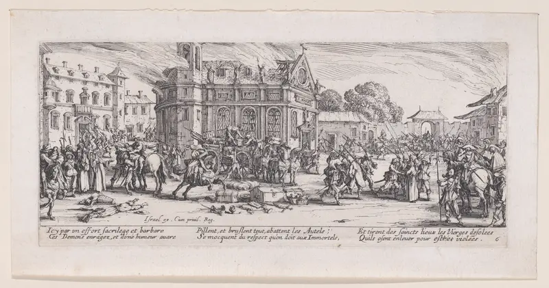 Dévastation d'un Monastère (Devastation of a Monastery), from Les Misères et les Mal-Heures de la Guerre (The Miseries and Misfortunes of War), plate 6 Wall Art by Jacques Callot - High-Resolution Digital Print