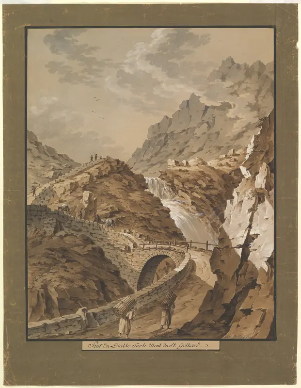 Devil's Bridge toward the Gothard Mountain in Switzerland Wall Art by Franz Xaver Triner - High-Resolution Digital Print