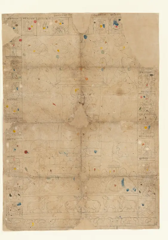 Diagram for a Pichawai Depicting the Sharad Purnima (the Autumn Full Moon) Wall Art by Unknown - High-Resolution Digital Print