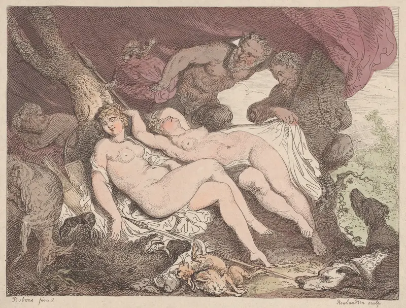 Diana and Her Nymphs Spied on by Satyrs Wall Art by Thomas Rowlandson - High-Resolution Digital Print