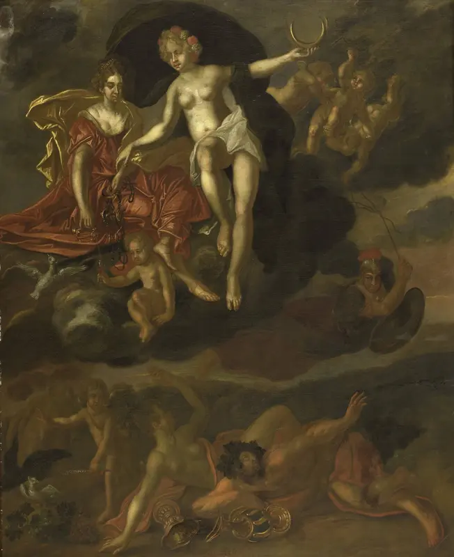 Diana en Virtus bestraffen Venus en Bacchus Wall Art by Unknown - High-Resolution Digital Print