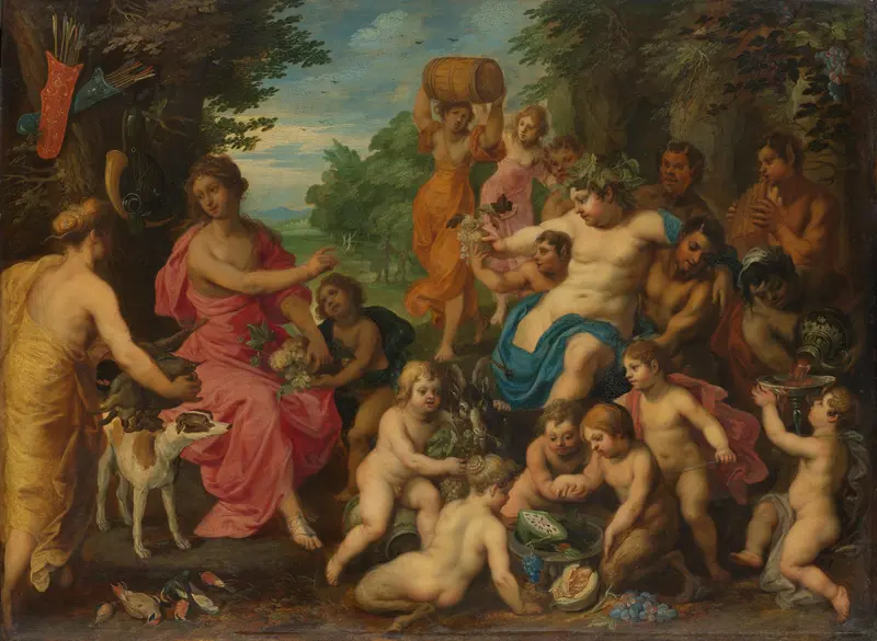 Diana Offered Wine and Fruit by Bacchus and his Retinue Wall Art by Hendrik van Balen (I) - High-Resolution Digital Print