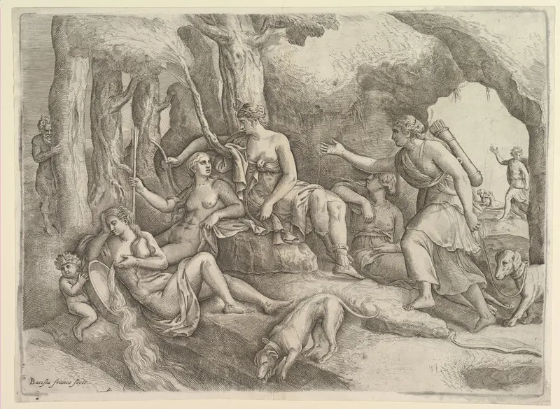 Diana resting with her nymphs Wall Art by Battista Franco - High-Resolution Digital Print