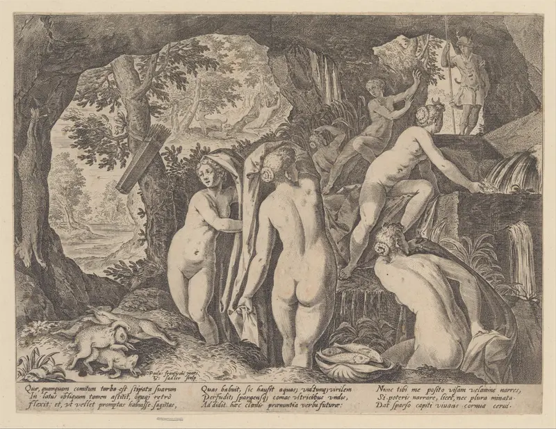 Diana Surprised by Actaeon Wall Art by Aegidius Sadeler II - High-Resolution Digital Print