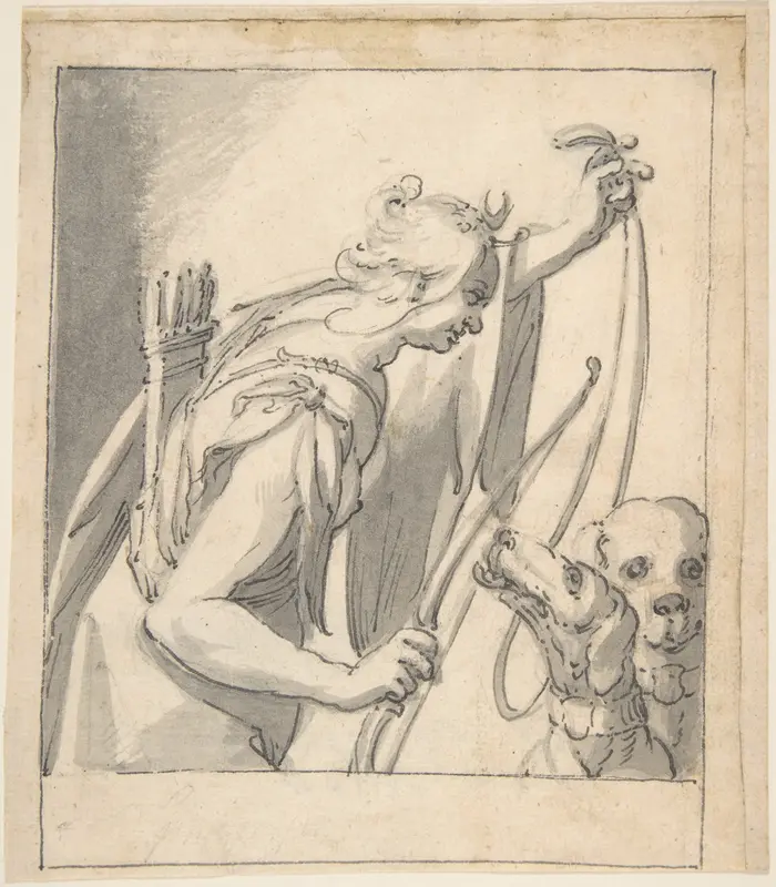 Diana with Two Dogs Wall Art by Anonymous, German, 17th century - High-Resolution Digital Print