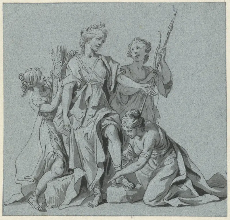 Diana wordt door haar nimfen toegerust voor de jacht Wall Art by anonymous - High-Resolution Digital Print