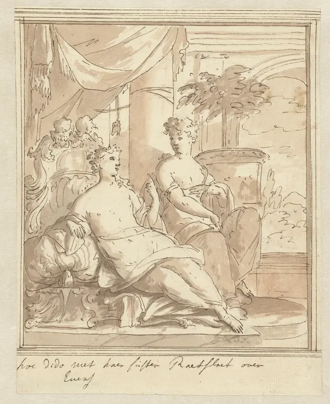Dido spreekt met haar zuster Anna over Aeneas Wall Art by Mattheus Terwesten - High-Resolution Digital Print