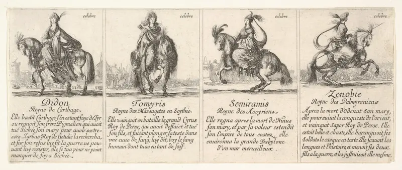 Didon, Tomyris, Semiramis, and Zenobie, from "The Game of Queens" (Le Jeu des Reines Renommées) Wall Art by Stefano della Bella - High-Resolution Digital Print
