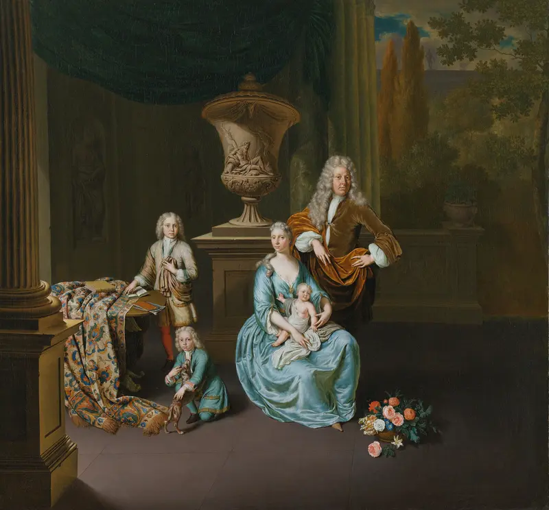 Diederik Baron van Leyden van Vlaardingen (1695-1764). Burgomaster of Leiden, with his Wife Sophia Dina de Rovere and their Sons Pieter, Jan en Adriaan Pompejus Wall Art by Unknown - High-Resolution Digital Print