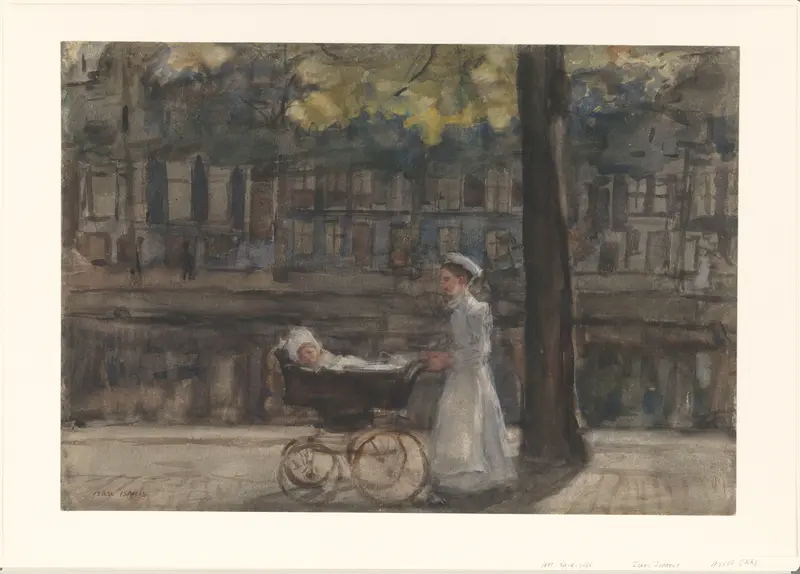 Dienstmeisje met kinderwagen op de Keizersgracht Wall Art by Unknown - High-Resolution Digital Print