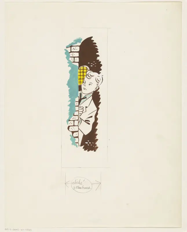 Dikkie kijkt vanachter een stenen muur Wall Art by Eddy de Smet - High-Resolution Digital Print