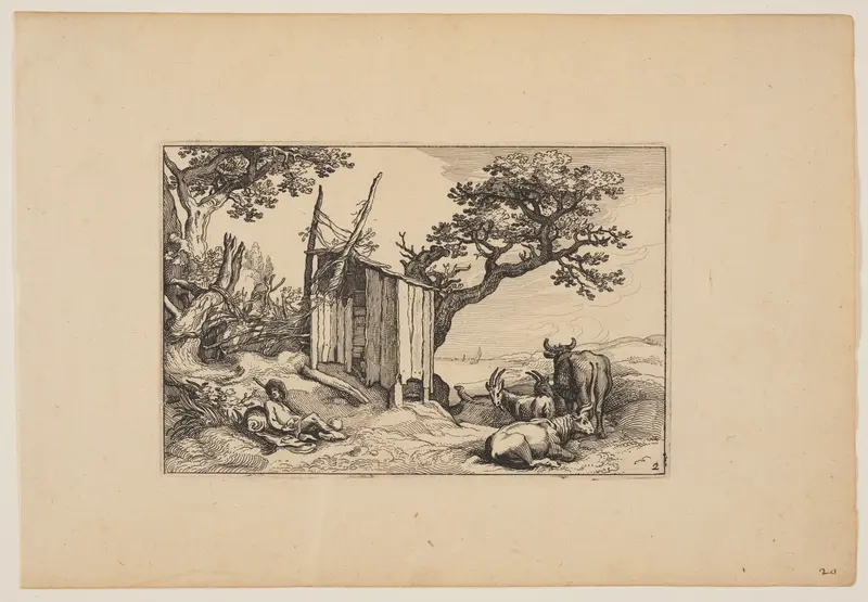 Dilapidated Barn with Herd and Cattle, from Landscapes (Verscheyden aerdige Lanthuysen...)