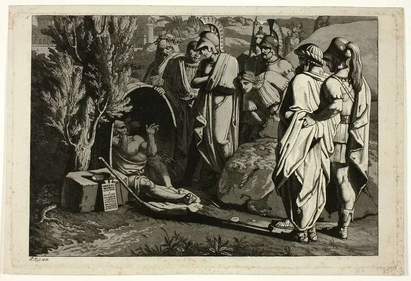 Diogenes in His Tub with Alexande and His Generals Wall Art by Carl Russ - High-Resolution Digital Print