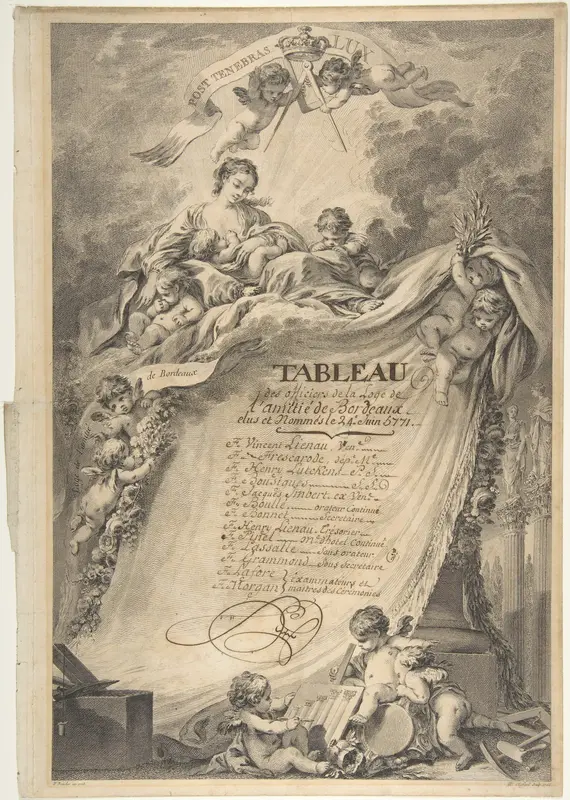 Diploma for the Freemasons of Bordeaux, after François Boucher Wall Art by Pierre Philippe Choffard - High-Resolution Digital Print