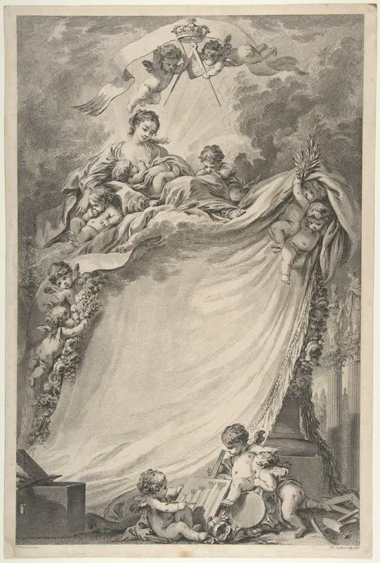 Diploma of the Freemasons of Bordeaux, after François Boucher Wall Art by Pierre Philippe Choffard - High-Resolution Digital Print