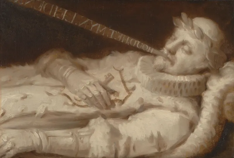 Dirk van Bronkhorst op zijn sterfbed tijdens het beleg van Leiden in 1574 Wall Art by anonymous - High-Resolution Digital Print