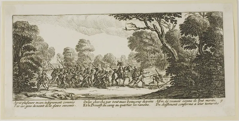 Discovery of the Criminal Soldiers, plate nine from The Large Miseries of War Wall Art by Gerrit Lucasz van Schagen - High-Resolution Digital Print