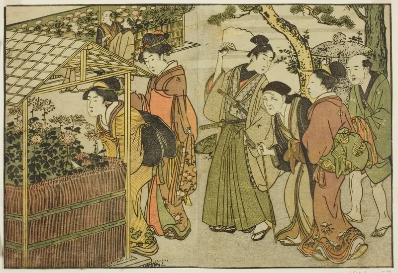 Display of Chrysanthemums, from the illustrated book "Picture Book: Flowers of the Four Seasons (Ehon shiki no hana)," vol. 2
