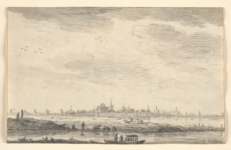 Distant Town Seen across Water and Fields Wall Art by Jan van Goyen - High-Resolution Digital Print
