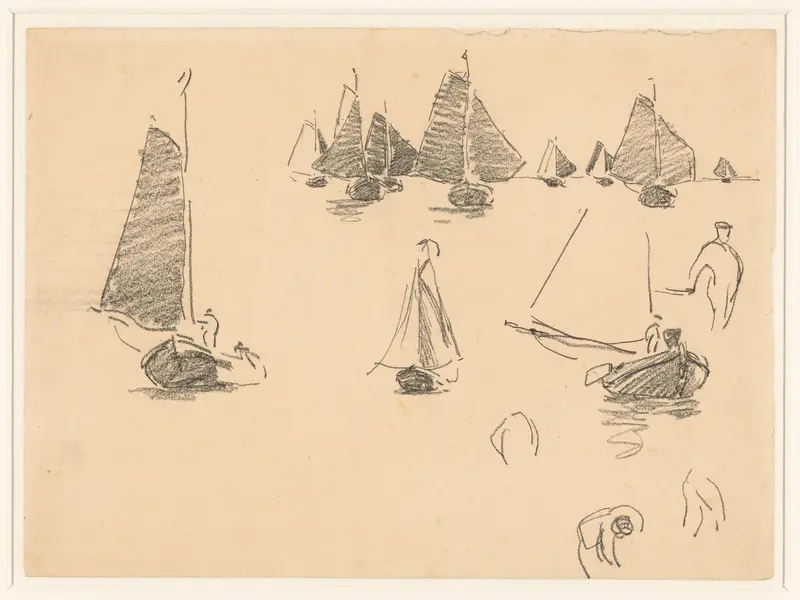 Diverse studies van boten en enkele figuurstudies Wall Art by Willem Bastiaan Tholen - High-Resolution Digital Print