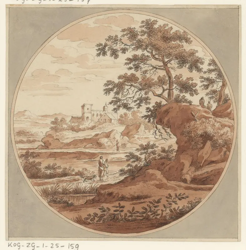 Diverse wandelaars in een rotsachtig landschap Wall Art by Unknown - High-Resolution Digital Print