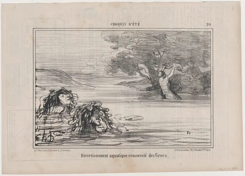 Divertissement aquatique renouvelé des Grecs, from Croquis d'Été, published in Le Charivari, August 16-17, 1857 Wall Art by Honoré Daumier - High-Resolution Digital Print