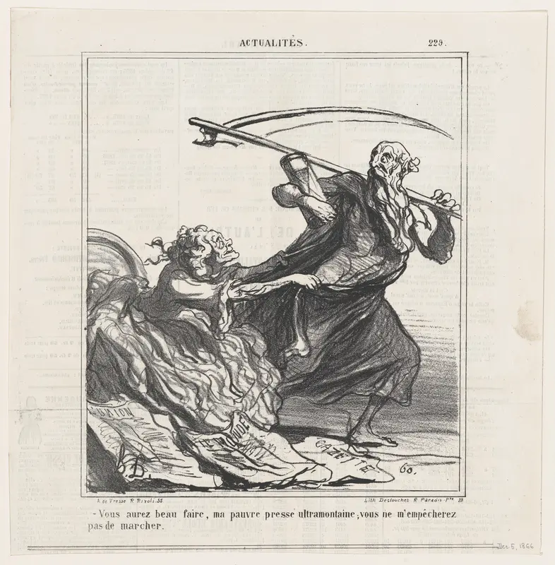 Do what you like, my poor ultramontane press. You will not prevent me from marching on, from 'News of the day,' published in Le Charivari, December 5, 1866 Wall Art by Honoré Daumier - High-Resolution Digital Print