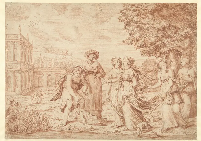 Dochter van Farao vindt Mozes in het biezenmandje Wall Art by Paul van Somer (II) - High-Resolution Digital Print