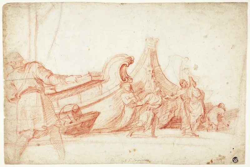 Dock Scene (recto); Two Sketches of Male Figures (verso) Wall Art by Guillaume Courtois - High-Resolution Digital Print
