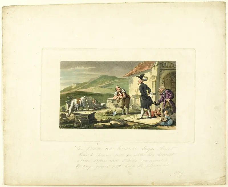 Doctor Syntax Meditating on the Tomb Stones, from The Tour of Doctor Syntax Wall Art by Thomas Rowlandson - High-Resolution Digital Print