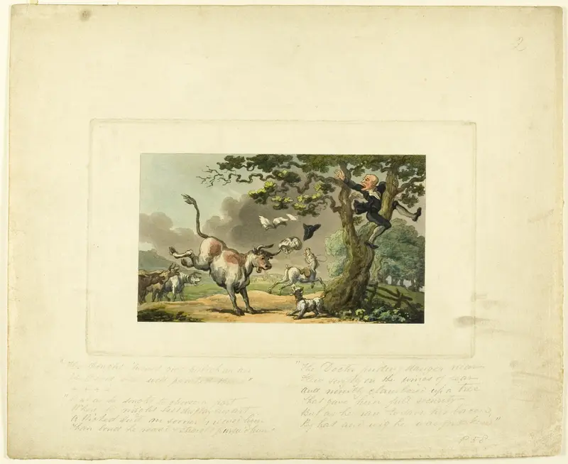 Doctor Syntax Pursued by a Bull, from The Tour of Doctor Syntax Wall Art by Thomas Rowlandson - High-Resolution Digital Print
